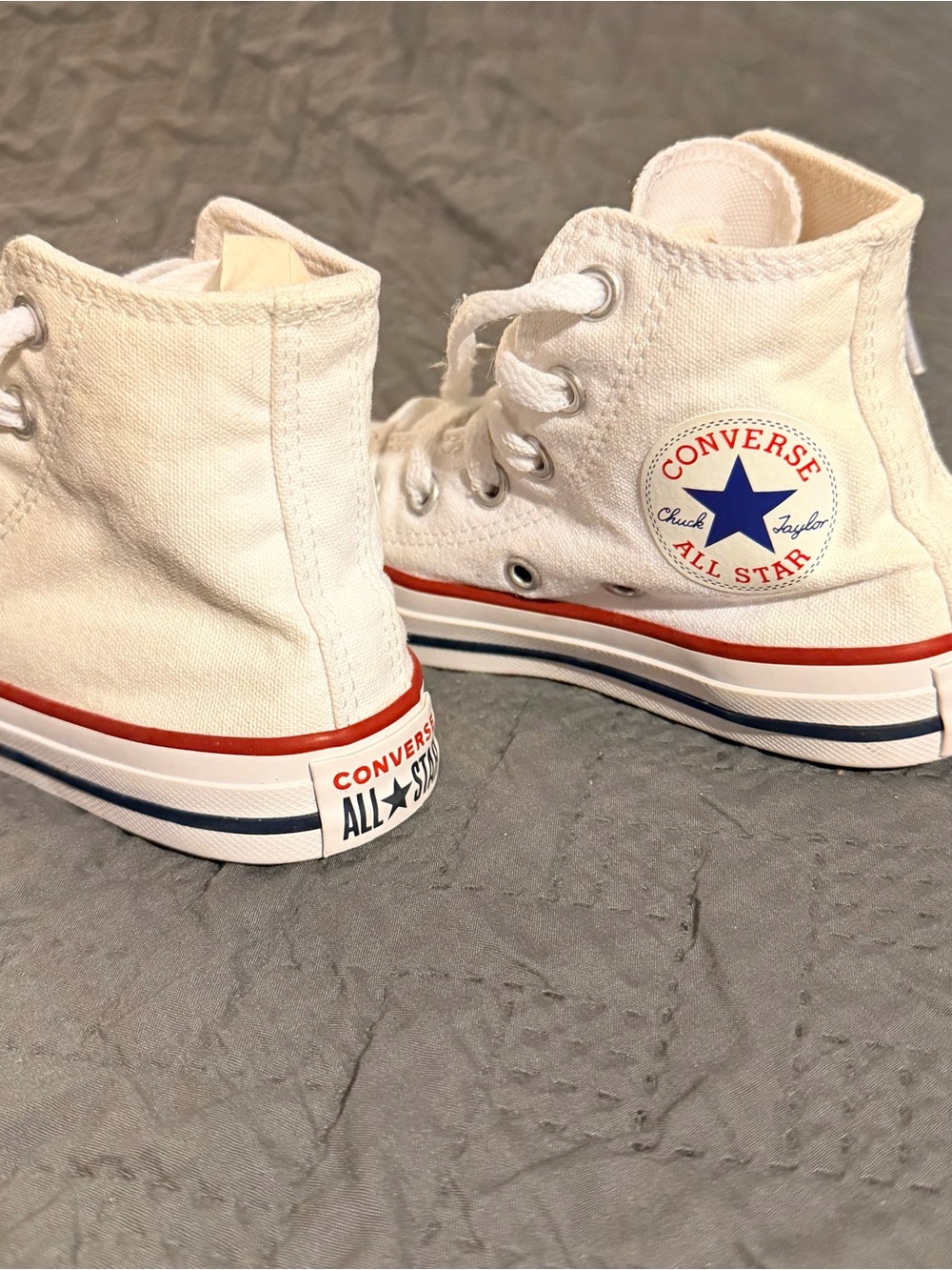 Converse Kids White High Top Sneakers with Red & Blue Trim 11c - Picture 6 of 7